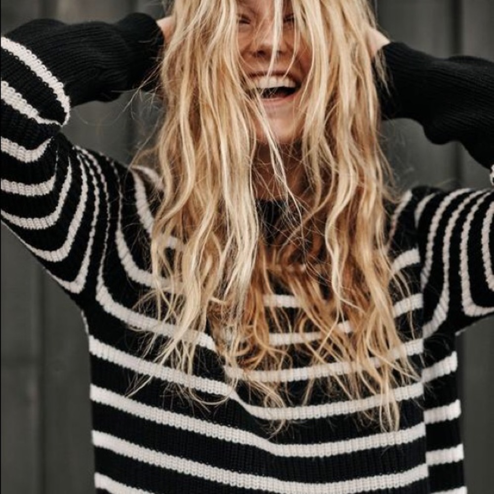 Layla Organic Cotton Sweater Black Ivory Stripe